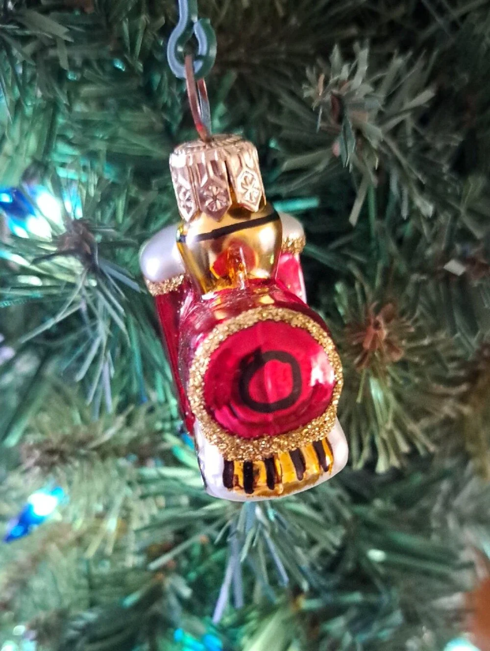 Red Glass Train Ornament - Holiday Tree Decoration 1-3/4